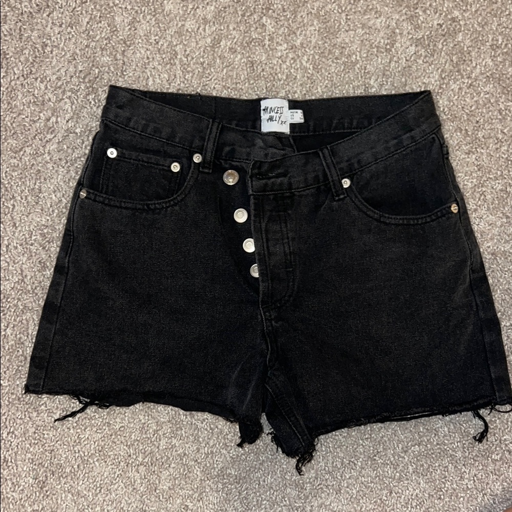 Princess Polly Black Jean Shorts Distressed Hem